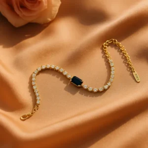 Minimal Diamond And Black Stone Bracelet